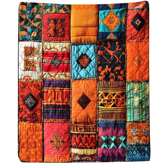 Muticolor Diamond Stitchs Patterns Flannel Blanket, Western Boho Aztec Throw Blanket Southwestern Fleece Blanket Exotic Mexican Geometric Diamond Warm Cozy Flannel Blanket