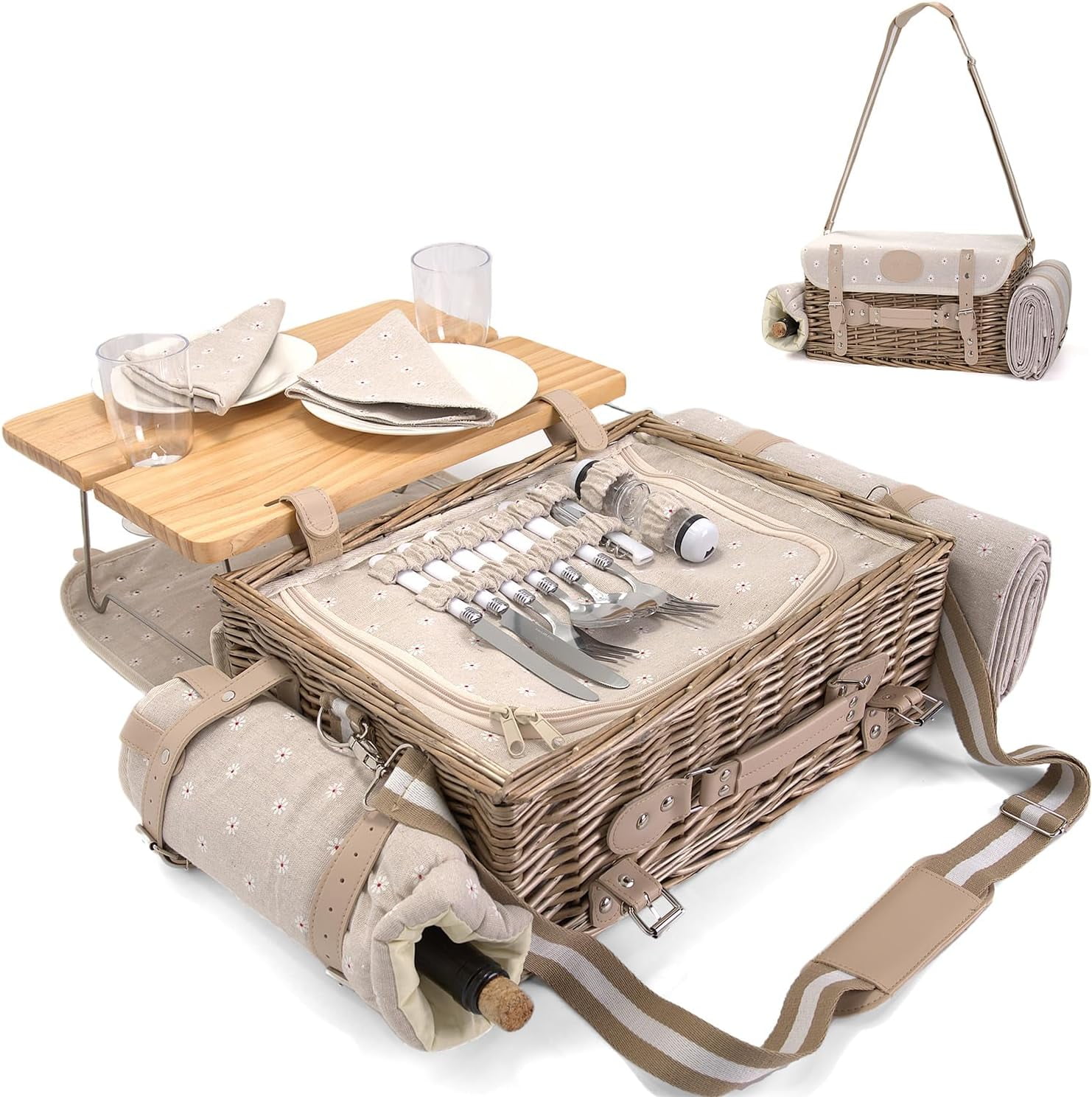 Mutifunctional Wicker Picnic Basket Set for 2 with Blanket and Picnic ...