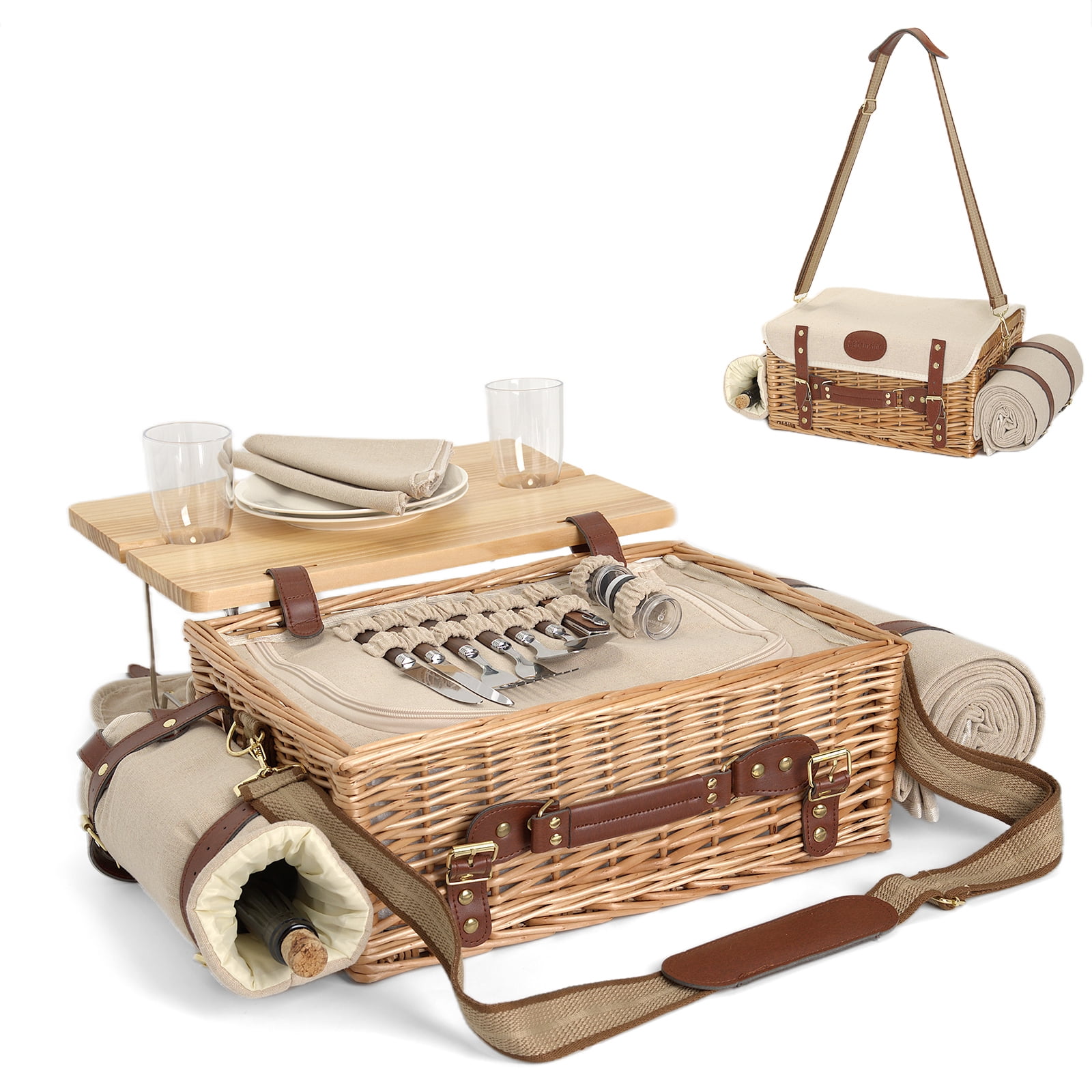 Mutifunctional Wicker Picnic Basket Set for 2 with Blanket and Picnic ...