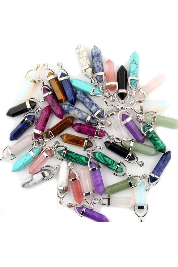 Mutilcolor 50pcs Gemstone Bullet Meditation Healing Pointed Chakra Crystal Stone Random Color Pendants for Necklace Jewelry Making