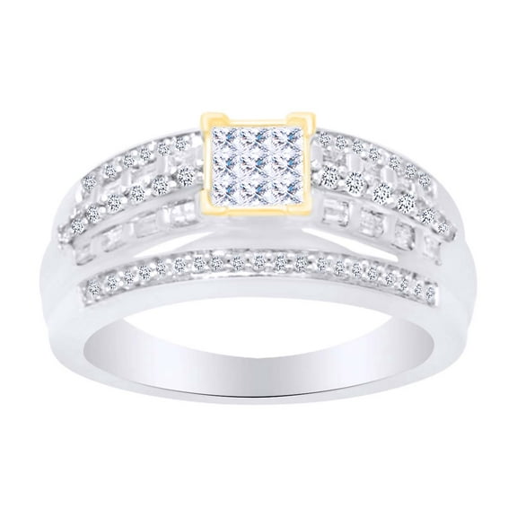 AFFY Mutli Shape White Natural Diamond Two Tone Engagement Wedding Ring In 10k Solid White Gold (0.5 cttw)-4