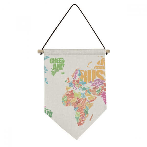 Mutlicolour World Map Countries Name Canvas Flag Hanging Wall Art Decor Banner