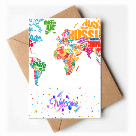 Mutlicolour World Map Countries Name Welcome Back Greeting Cards Envelopes Blank