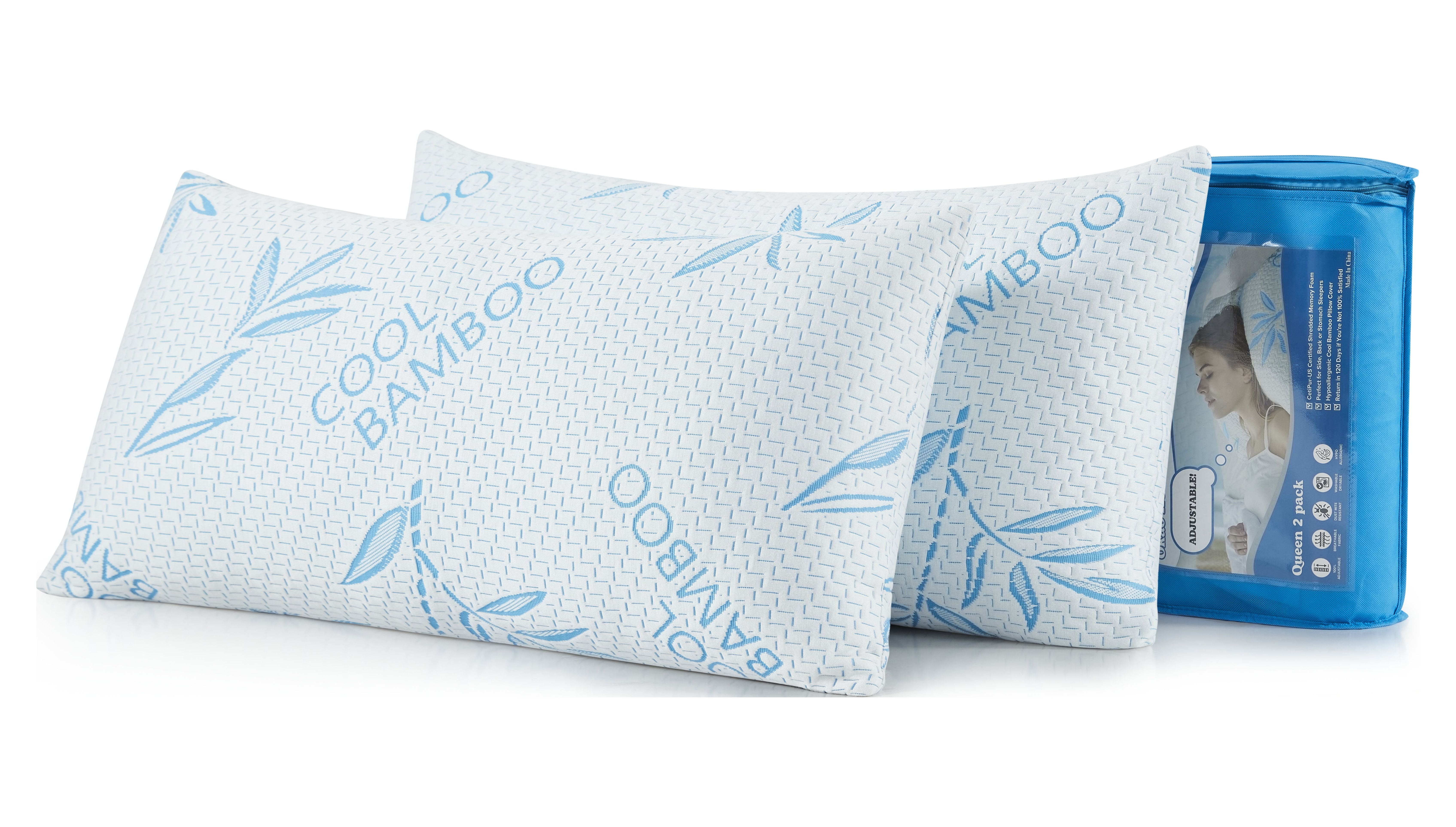 Mutlu Home Goods King Size Bamboo Pillow For Sleeping, Shredded Memory Foam Adjustable Bed Pillow with Hypoallergenic, Removable/Washable Bamboo Rayon Zipper Cover,2 Pack (King)