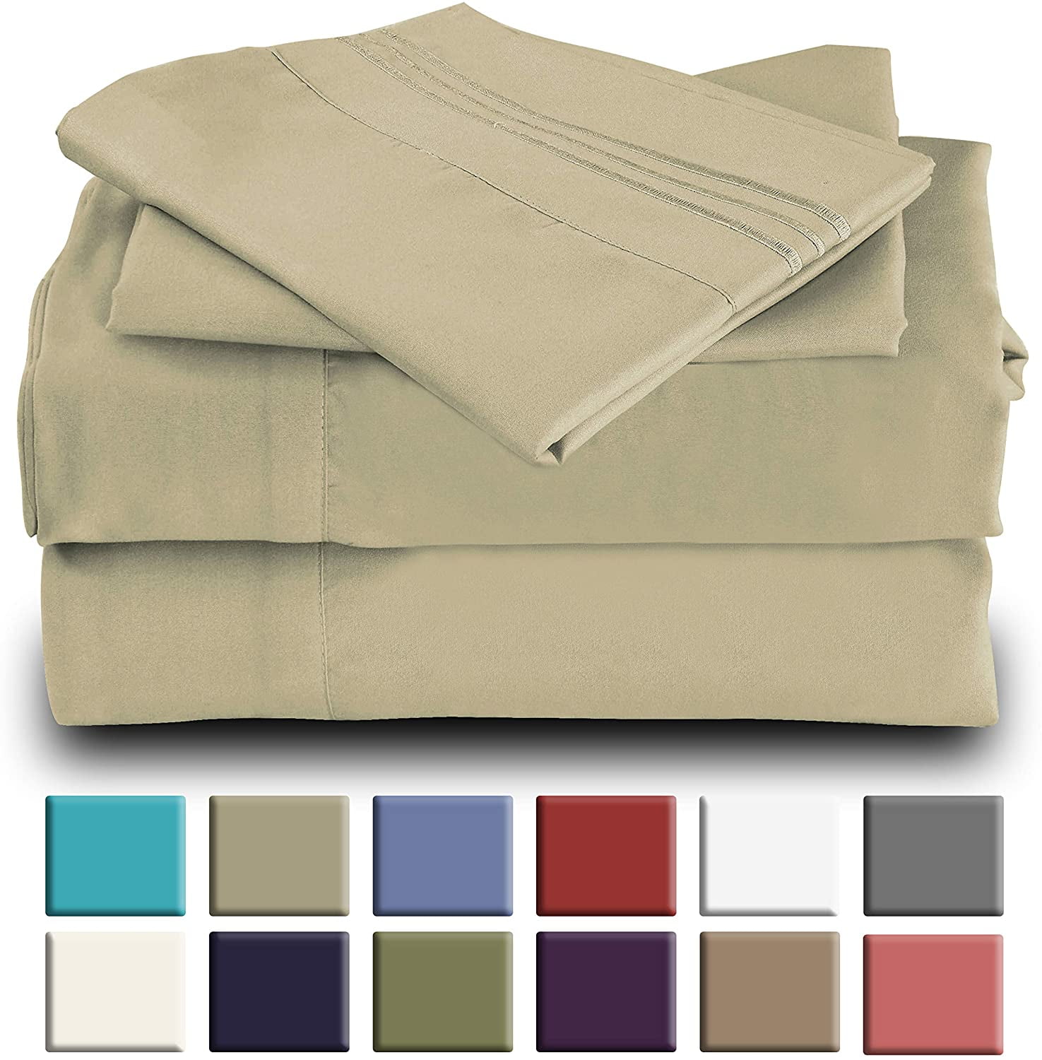 Mutlu Home Goods Rayon Made From Bamboo Sheets Set, King Beige Sheets -Deep Pockets-Available in Queen,King,Full,California King,Twin,Twin XL-Wrinkle Free-Ultrasoft-4 Pieces, King Size, Beige