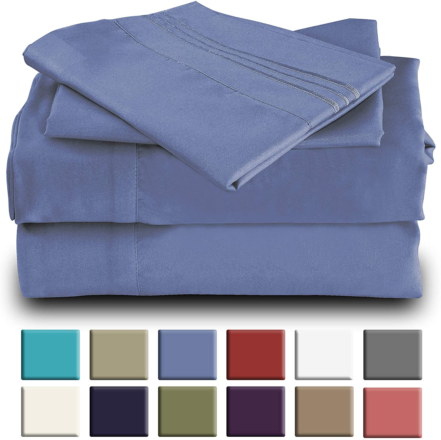 Mutlu Home Goods Rayon Made From Bamboo Sheets Set, Queen Blue Sheets -Deep Pockets-Available in Queen,King,Full,California King,Twin,Twin XL-Wrinkle Free-Ultrasoft-4 Pieces, Queen Size, Blue