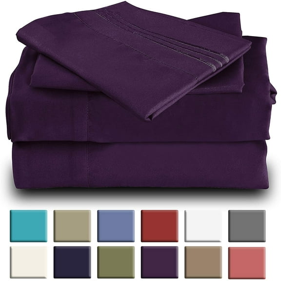 Mutlu Home Goods Rayon Made From Bamboo Sheets Set, Queen Purple Sheets -Deep Pockets-Available in Queen,King,Full,California King,Twin,Twin XL-Wrinkle Free-Ultrasoft-4 Pieces, Queen Size, Purple
