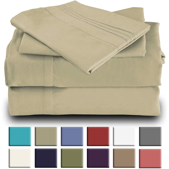 Mutlu Home Goods Rayon Made From Bamboo Half Split Fitted Sheet - Deep Pockets - Wrinkle Free - Flex Top King Sheets for Sleep Number Bed, Flex Head King 34" Top Split Sheets to fit Upto 16", Beige
