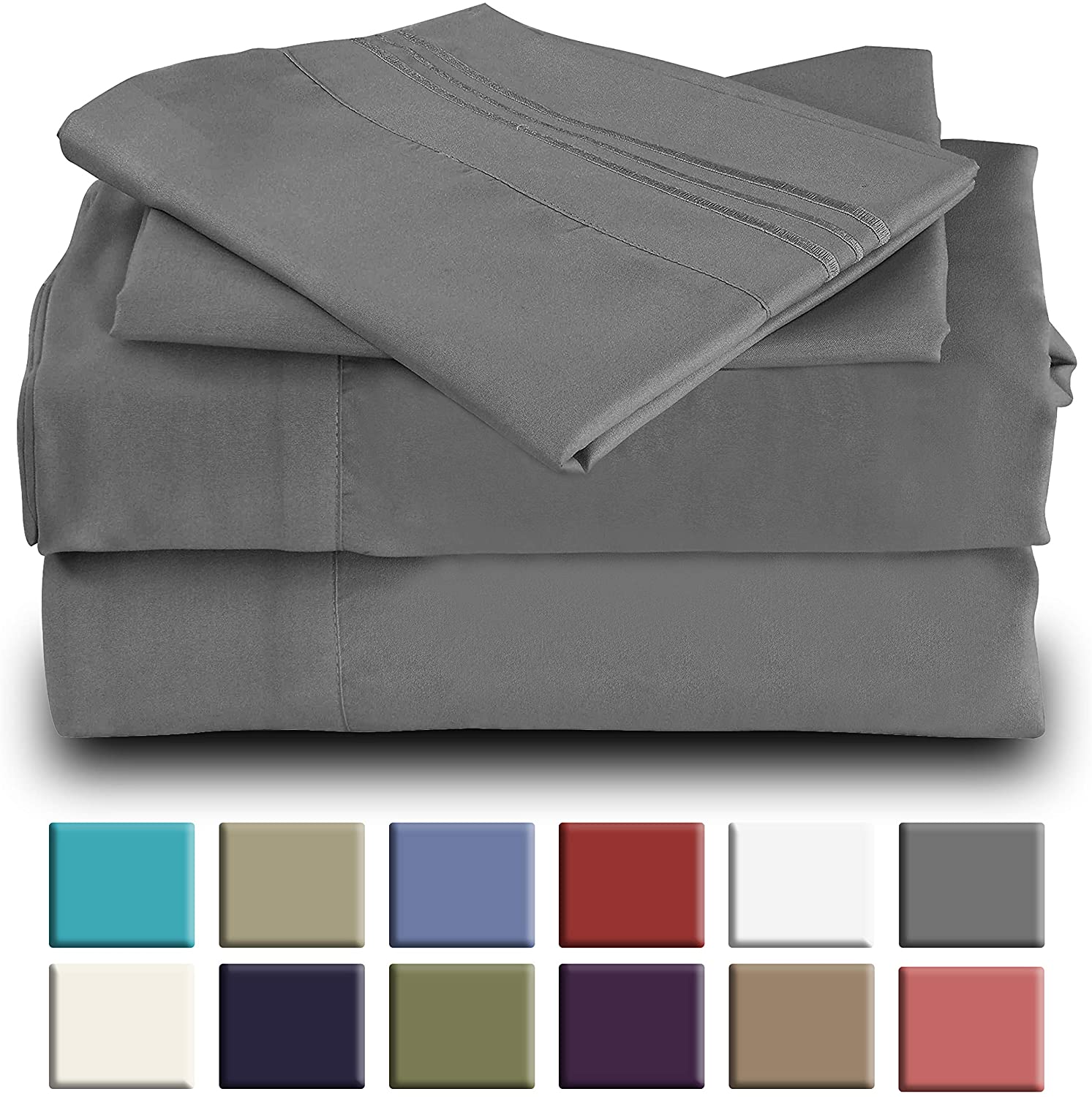 Mutlu Home Goods Rayon Made From Bamboo Sheets Set, Queen Gray Sheets -Deep Pockets-Available in Queen,King,Full,California King,Twin,Twin XL-Wrinkle Free-Ultrasoft-4 Pieces, Queen Size, Gray - image 1 of 5