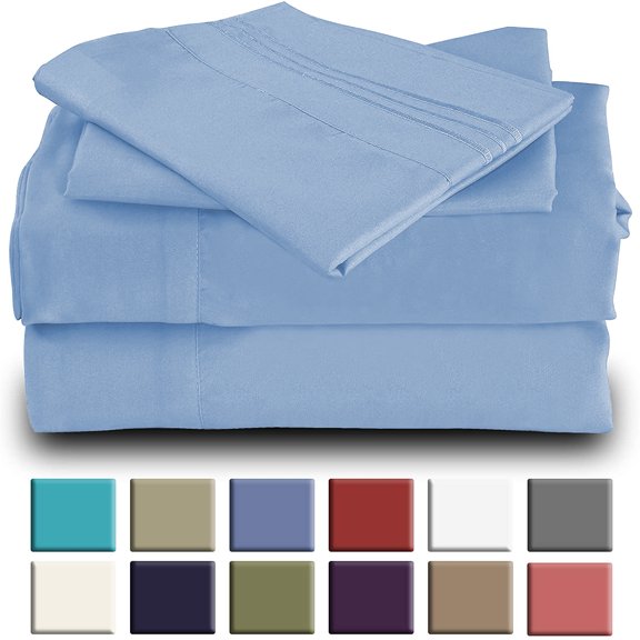 Mutlu Home Goods Rayon Made From Bamboo Sheets Set, Split King Light Blue Sheets-Deep Pockets-Available in Queen,King,Full,California King, Wrinkle Free-Ultrasoft-5 Pieces, Split King Size, Light Blue