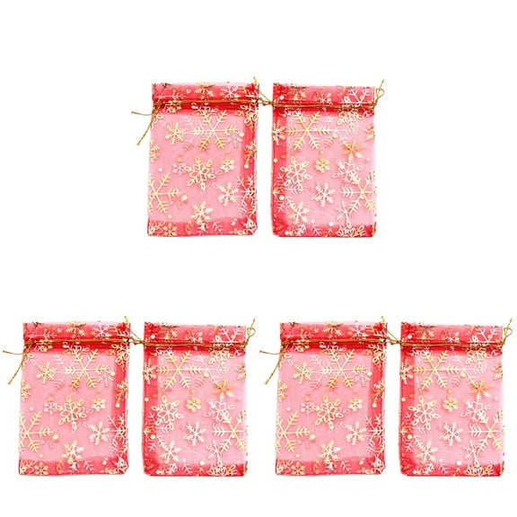 Mutmorningal 150 Pcs Small Organza Sheer Favor Gift Bags Mini Golden Snowflake Pattern Jewelry Pouches Wrap Organza Drawstring Bags for Wedding Party Christmas