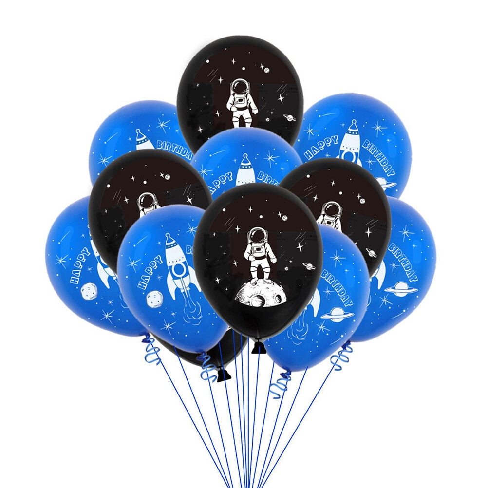 Mutmorningal 20pcs 12 Inch Astronaut Space Printing Latex Balloons Party Balloons Inflatables Balloons for Baby Shower Kid's Birthday Party Decorations (Blue 10pcs + Black 10pcs)