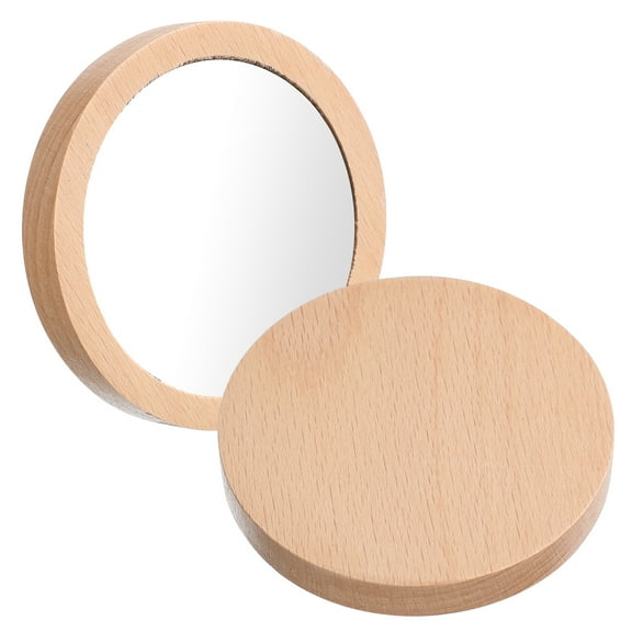 Mutmorningal Set of 2 Round Wooden Compact Makeup Mirrors for Bathroom Vanity, Decorative and Portable Beauty Mirrors
