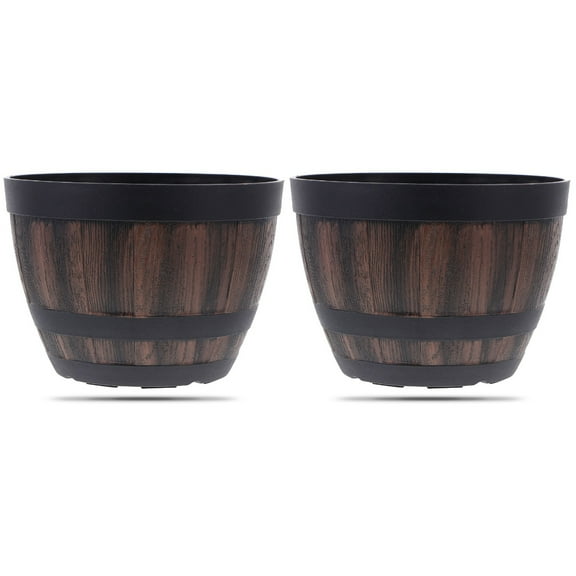 Mutmorningal 2pcs Imitation Wooden Flower Pot Large Capacity Retro Plastic Planter for Garden