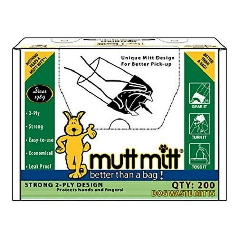 Mutt Mitt Dog Waste Pick Up Bag, Thick 2-ply, 200-Count, Made in USA