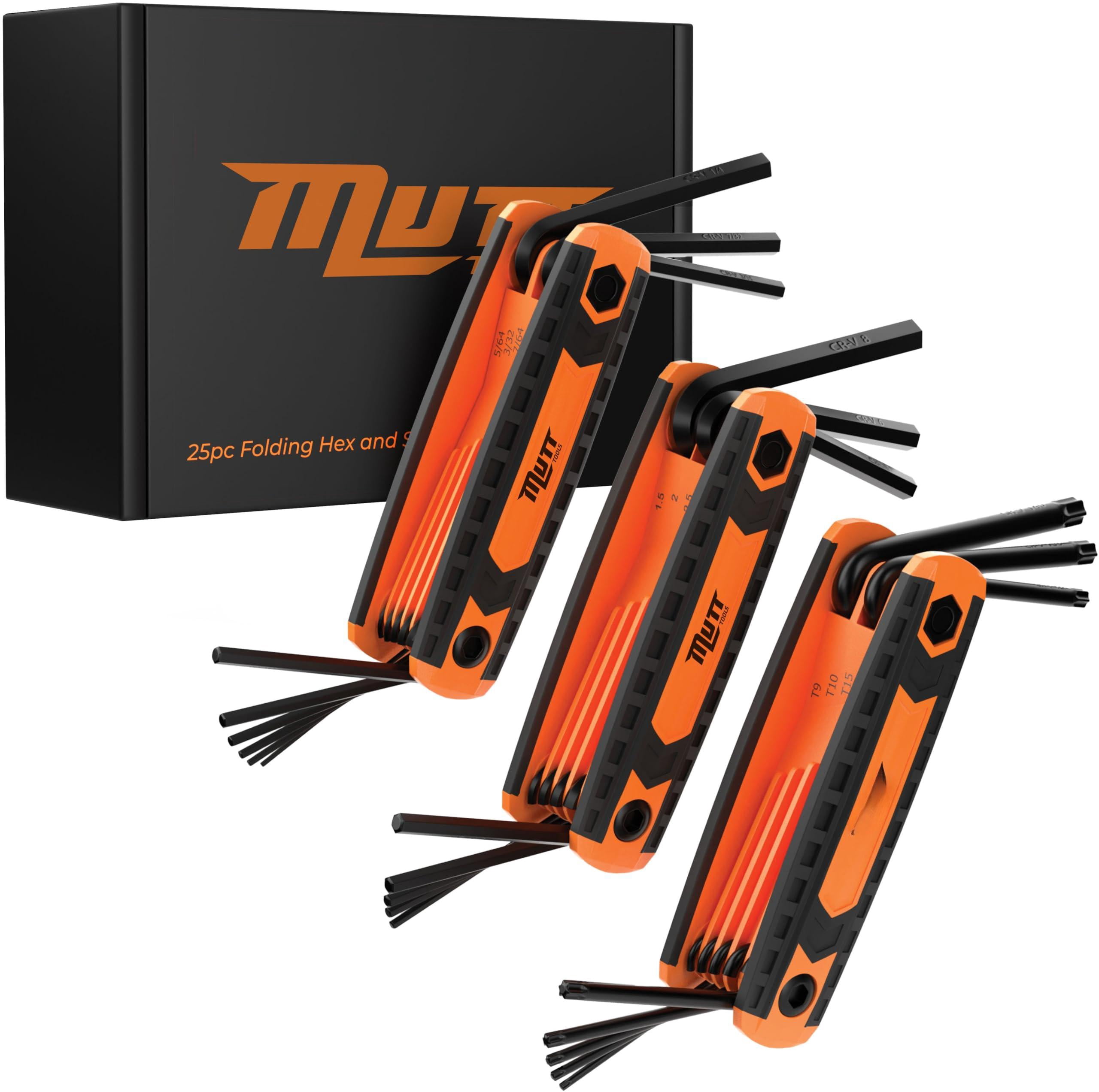 Mutt Tools 25pc Folding Allen Key Set - Compact Sae & Metric Tool For Bikes  Diy Archery Color-coded Wrenches Sets Stamped With Sizing Info