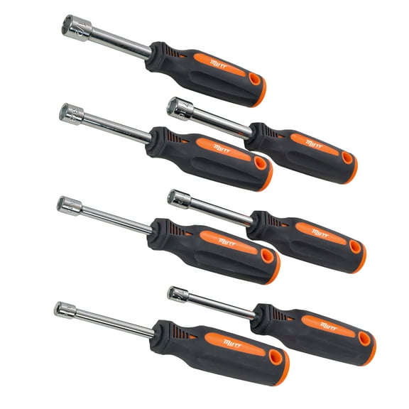 Mutt Tools Professional 7-Piece Hollow Nut Driver Set - 3" Deep Hollow Shaft Nut Driver Set with Pass Through Design - SAE and Metric Sizes - Deep Well Nut Drivers