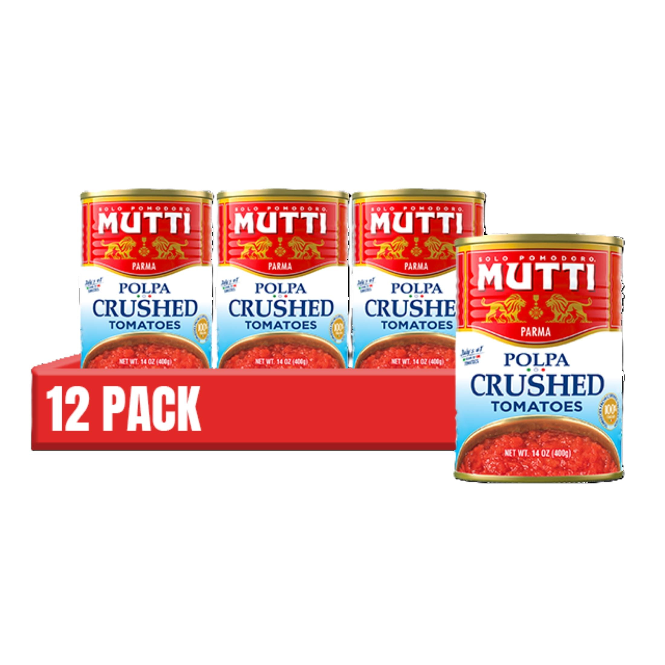 Mutti 100% Italian Crushed Tomatoes (Polpa), 14 oz, 12 Pack, Italy’s #1 Brand of Tomatoes, No Additives or Preservatives