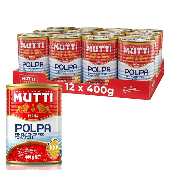 Mutti 100% Italian Crushed Tomatoes (Polpa), 14 oz, 12 Pack, Italys #1 Brand of Tomatoes, No Additives or Preservatives