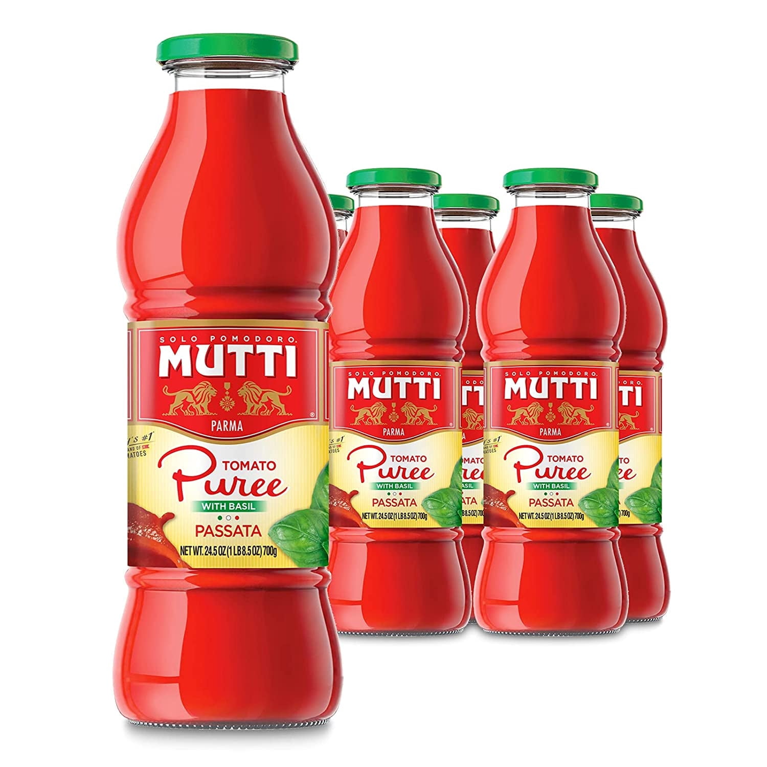 Mutti Tomato Puree with Fresh Basil (Passata Con Basilico) 24.5 oz (Pack of 6)