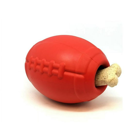 Mutts Kick Butt by SodaPup Natural Rubber Football Dog Toy - Chew Toy - Treat Dispenser - Slow Feeder - Designed for Tough Chewers - Large -Red