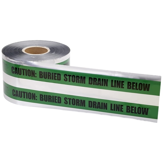Mutual 17774 Polyethylene Underground Storm Drain Detectable Marking Tape, 1000' Length x 6" Width, Green