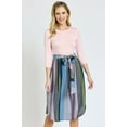 thumbnail image 1 of Mutual 3/4 Sleeve Multi Color Stripe Knit Sash Midi Dress | S-3X, 1 of 19
