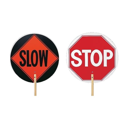 Mutual Industries "14983-10 Traffic Control Stop/Slow Paddle with 10"" Wooden Staff, 18"" Diameter Sign", Multi, one Size
