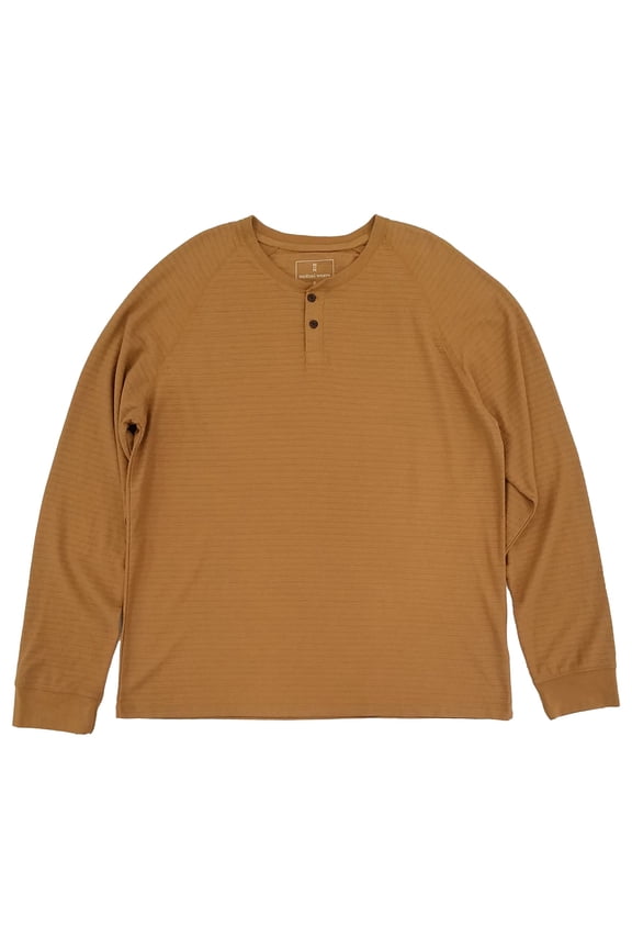Mens Brown Long Sleeve Ribbed Henley Shirt X-Large