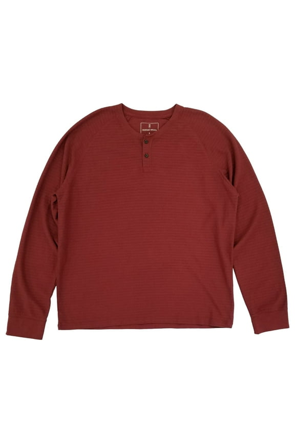 Mens Crimson Red Long Sleeve Ribbed Henley Shirt X-Large