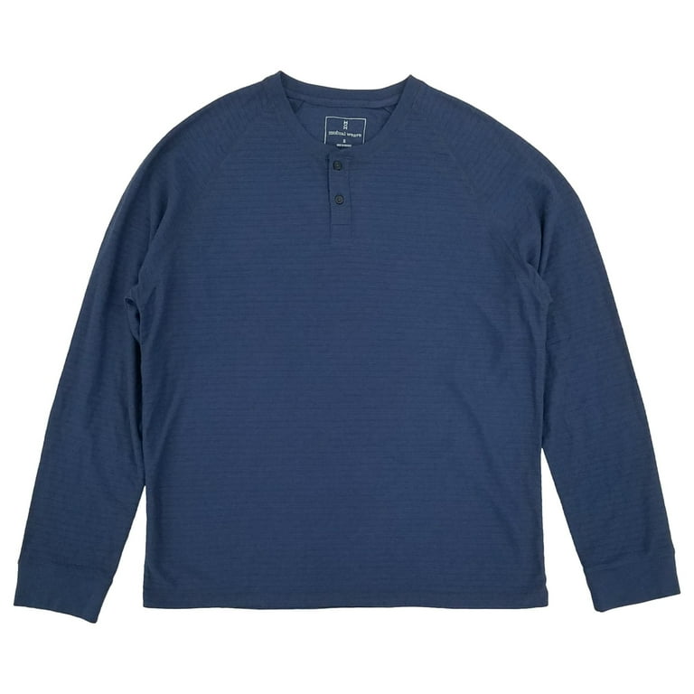 Mutual Weave Mens Fade Denim Blue Long Sleeve Ribbed Henley Shirt - Main Image