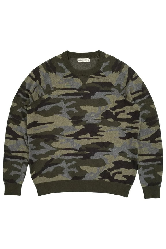 Mens Gray Green Camouflage Long Sleeve Raglan Pullover Sweater XXL