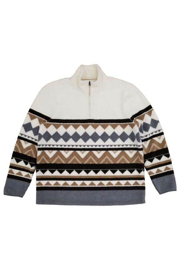 Mens Ivory Multi Print Sherpa Fleece 1/4 Zip Pullover Sweatshirt 2X