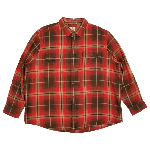 Mutual Weave Mens Red Shadow Plaid Long Sleeve Button-Down Flannel Shirt 2XL
