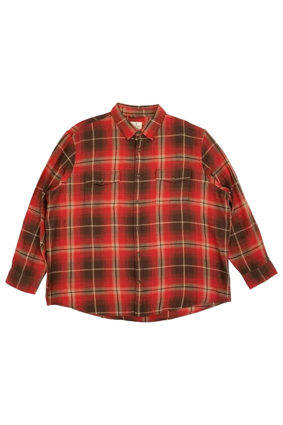 Mens Red Shadow Plaid Long Sleeve Button-Down Flannel Shirt 4XL