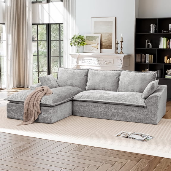 Muumblus 103" Boneless Sectional Sofa with Left Chaise, Comfy L-Shaped Modular Couch for Living Room, No Assembly Required, Gray Chenille