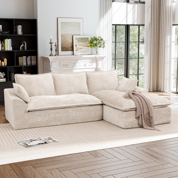 Muumblus 103" Boneless Sectional Sofa with Right Chaise, Comfy L-Shaped Modular Couch for Living Room, No Assembly Required, Beige Chenille