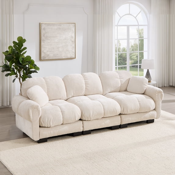 Nkurdsu 104" Oversized Modular Cloud Sofa, 3 Seater Chenille Couch for Living Room, Beige