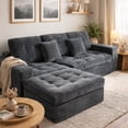 thumbnail image 1 of Muumblus 105" Oversized Modular Sectional Sofa with Movable Ottoman, L-Shaped Boneless Cloud Couch, Modern Sleeper Sofa for Living Room, Gray Corduroy, 1 of 6
