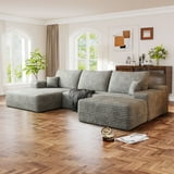 Muumblus 107" Cloud Sectional Sofa with Left Chaise, Cozy U-Shaped Modular Sofa with Ottoman, Plush Corduroy Sleeper Bed Couch, No Assembly Required, Gray - Walmart.com
