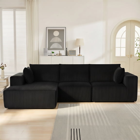 Muumblus 108" Oversized Modular Sectional Sofa with Chaise, L-Shaped Boneless Deep Seat Cloud Couch, No Assembly Living Room Furniture, Black Corduroy