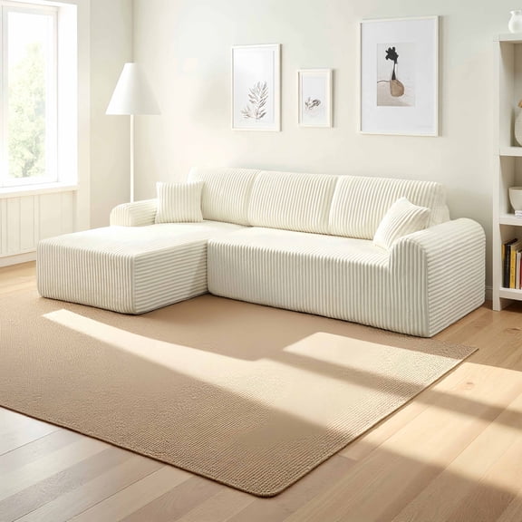 Muumblus 109" Oversized L-Shaped Modular Sectional Sofa with Movable Chaise, Boneless Corduroy Cloud Couch for Living Room, Beige (Left Facing Chaise)