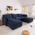 thumbnail image 1 of Muumblus 110" Oversized Modular Sectional Sofa with 2 Movable Ottoman, U Shaped Deep Seat Cloud Couch for Living Room, Navy Blue Chenille, 1 of 10