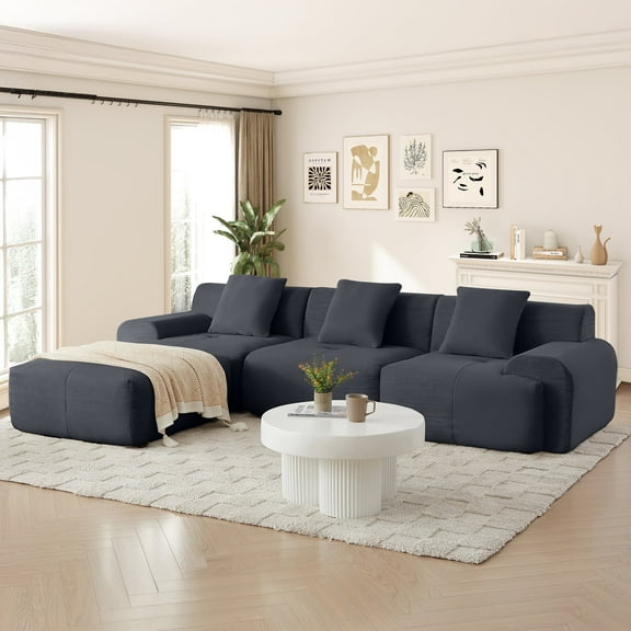 Muumblus 113" L-Shaped Modular Sectional Sofa, Oversized Corduroy Cloud Couch for Living Room, Dark Gray