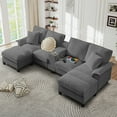 thumbnail image 1 of Muumblus 120" U-Shaped Sectional Sofa with USB & Storage, Living Room 4-Seater Couch with Double Chaise Lounge, Cup Holders, Gray Corduroy, 1 of 9