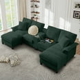 thumbnail image 1 of Muumblus 120" U-Shaped Sectional Sofa with USB & Storage, Living Room 4-Seater Couch with Double Chaise Lounge, Cup Holders, Green Corduroy, 1 of 9