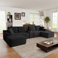 thumbnail image 1 of Muumblus 125" Cloud Sectional Sofa with Storage Console, U-Shaped Modular Couch with 2 Ottomans, USB, Cup Holders, Oversized Corduroy Living Room Sofa, Black, 1 of 8