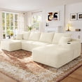 thumbnail image 1 of Muumblus 133" Modular Sectional Sofa with 2 Chaise Lounge, U-Shaped Oversized Boneless Cloud Couch, Beige Corduroy Sleeper Sofa for Living Room, 1 of 12
