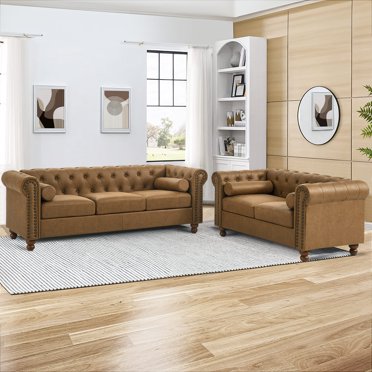 Muumblus 2 Pieces Modern Mid-Century Living Room Sofa Sets, Loveseat