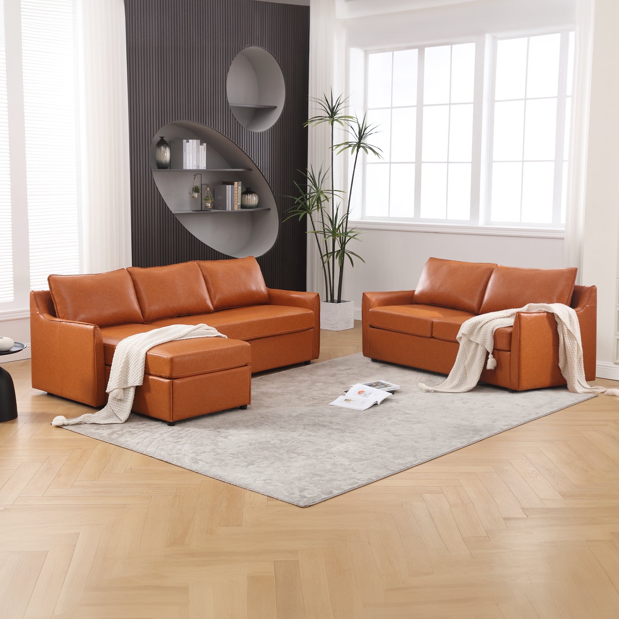 Muumblus 2 Pieces Modern Mid-Century Living Room Sofa Sets, Loveseat